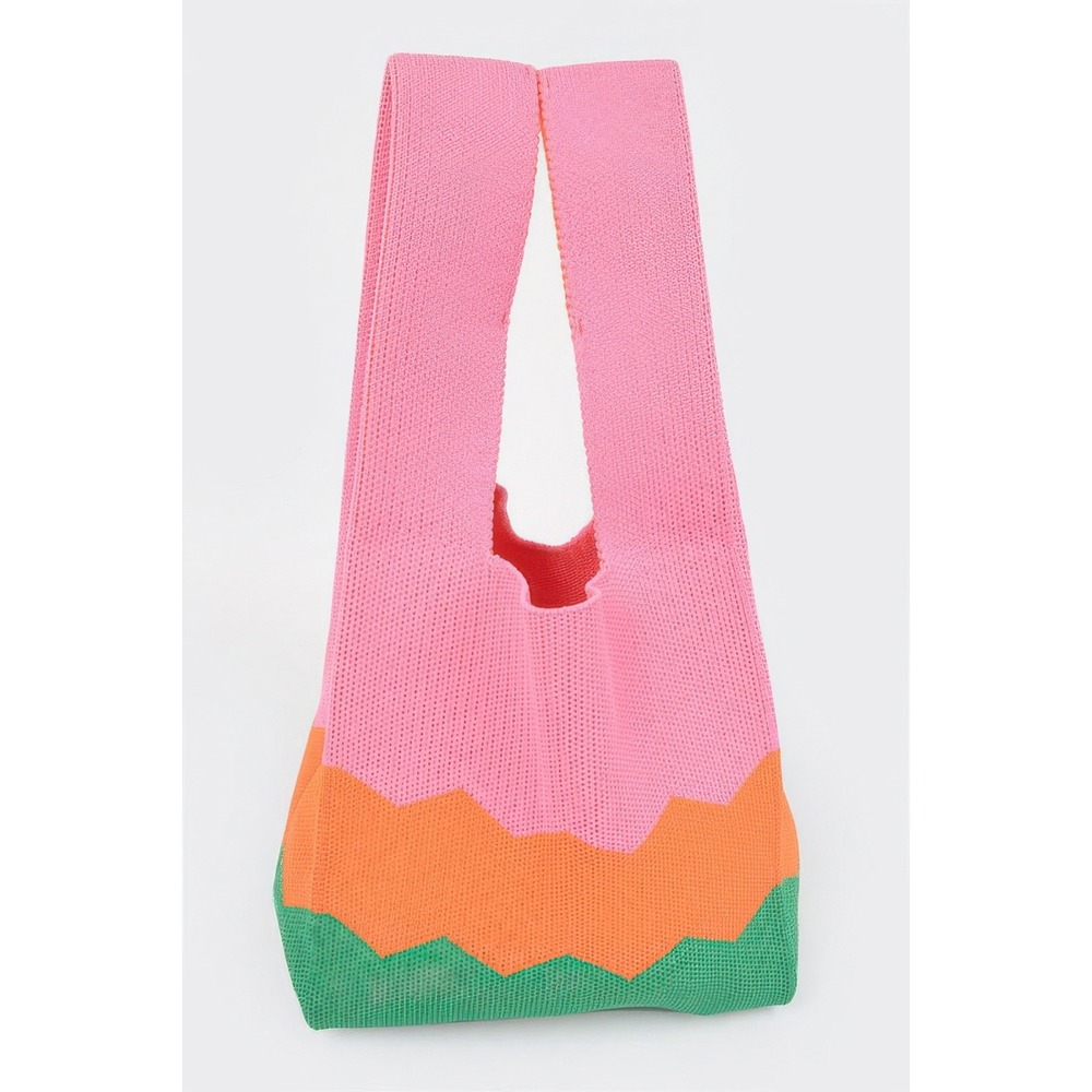 Pink‎ Orange Green Chevron Knit Knot Bag Japanese Wristlet Tote Handbag